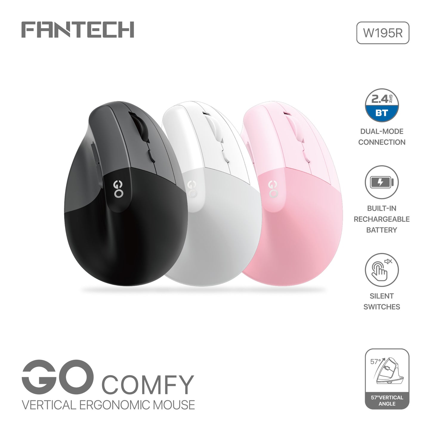 Mouse Fantech Comfy W195R Vertical Ergonomic