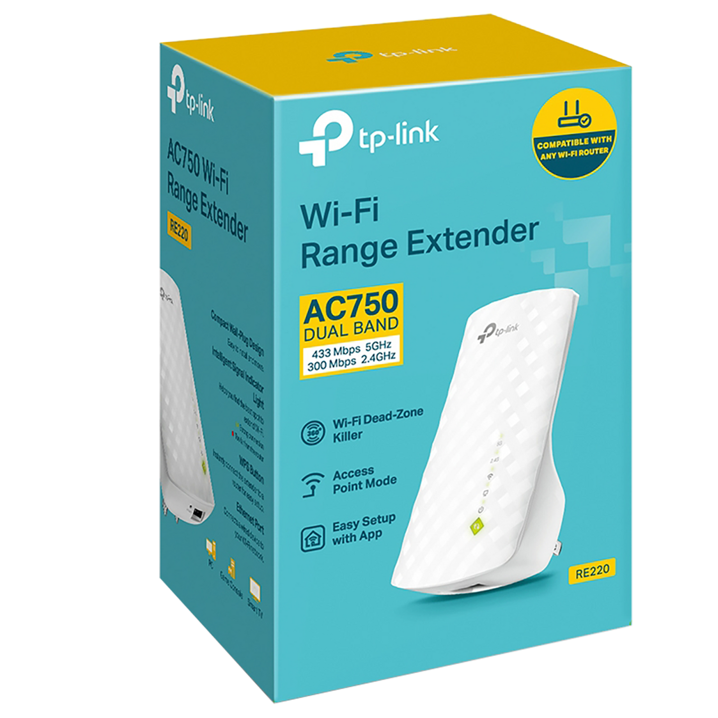 RED TP-Link RE220 WiFi Extender with Ethernet Port, Dual Band 5GHz/2.4GHz