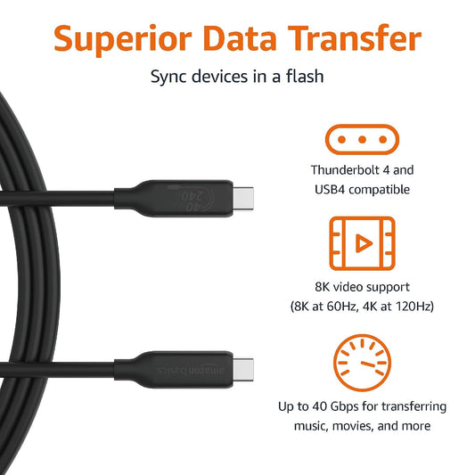 Cable Amazon Basics USB-C 4 40 Gbps 8K Video 240W 3.3Ft