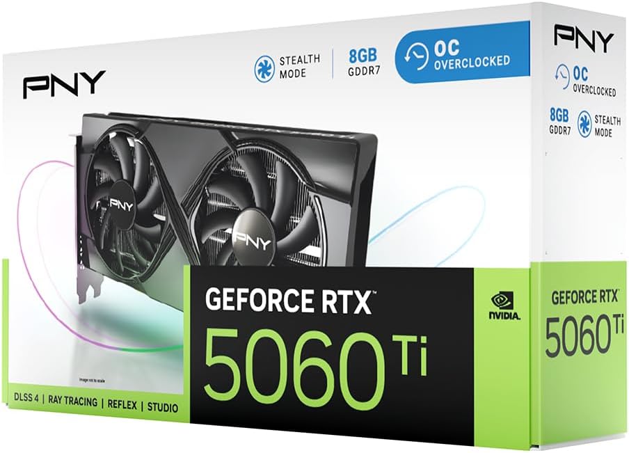 GPU PNY RTX™ 5060 Ti de 8 GB con doble ventilador overclocked