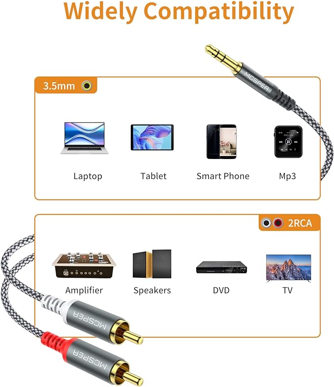 Adapatador MCSPER RCA a AUX de 0.138 in (6.6 pies)