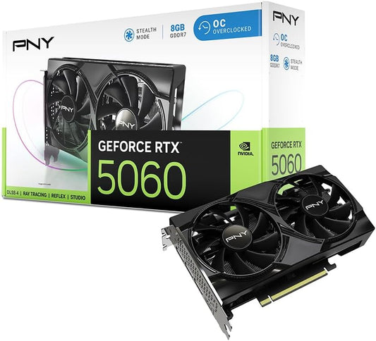 GPU PNY RTX™ 5060 8 GB con doble ventilador overclocked