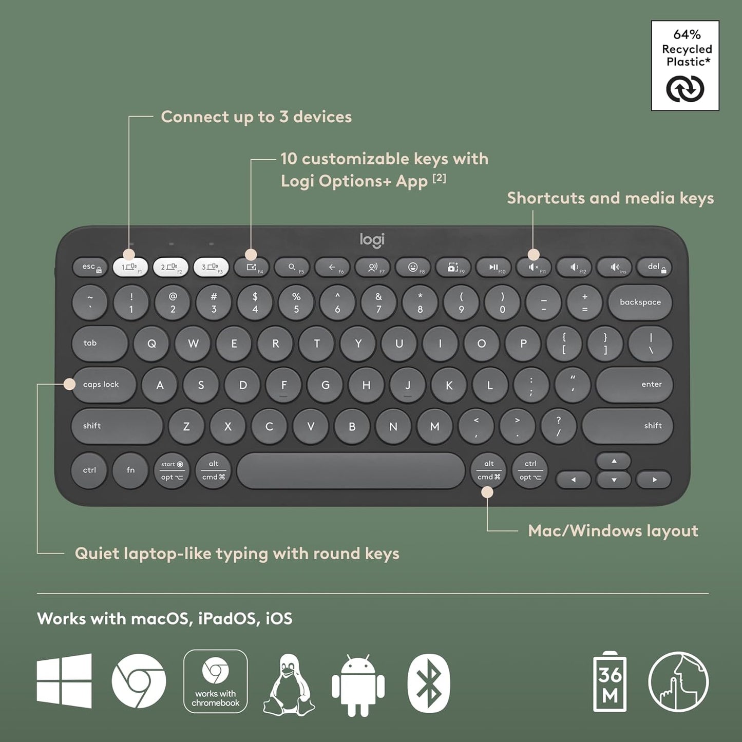 Teclado Logitech Pebble Keys 2 K380s Bluetooth Wireless