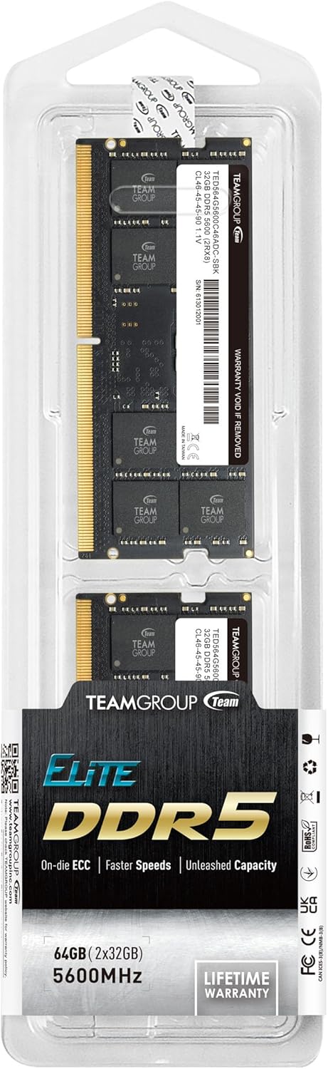 RAM Laptop TeamGroup Elite SODIMM DDR5 64 GB (2 x 32 GB) 5600 Mhz (PC5-44800)