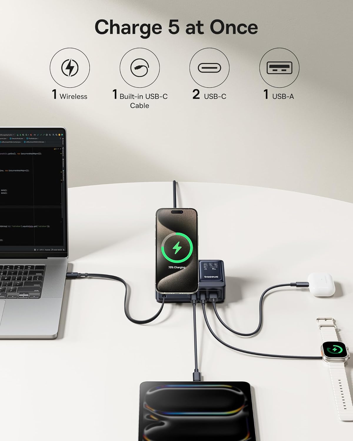 Cargador Baseus Nomos 5-in-1 estación de Carga 140W