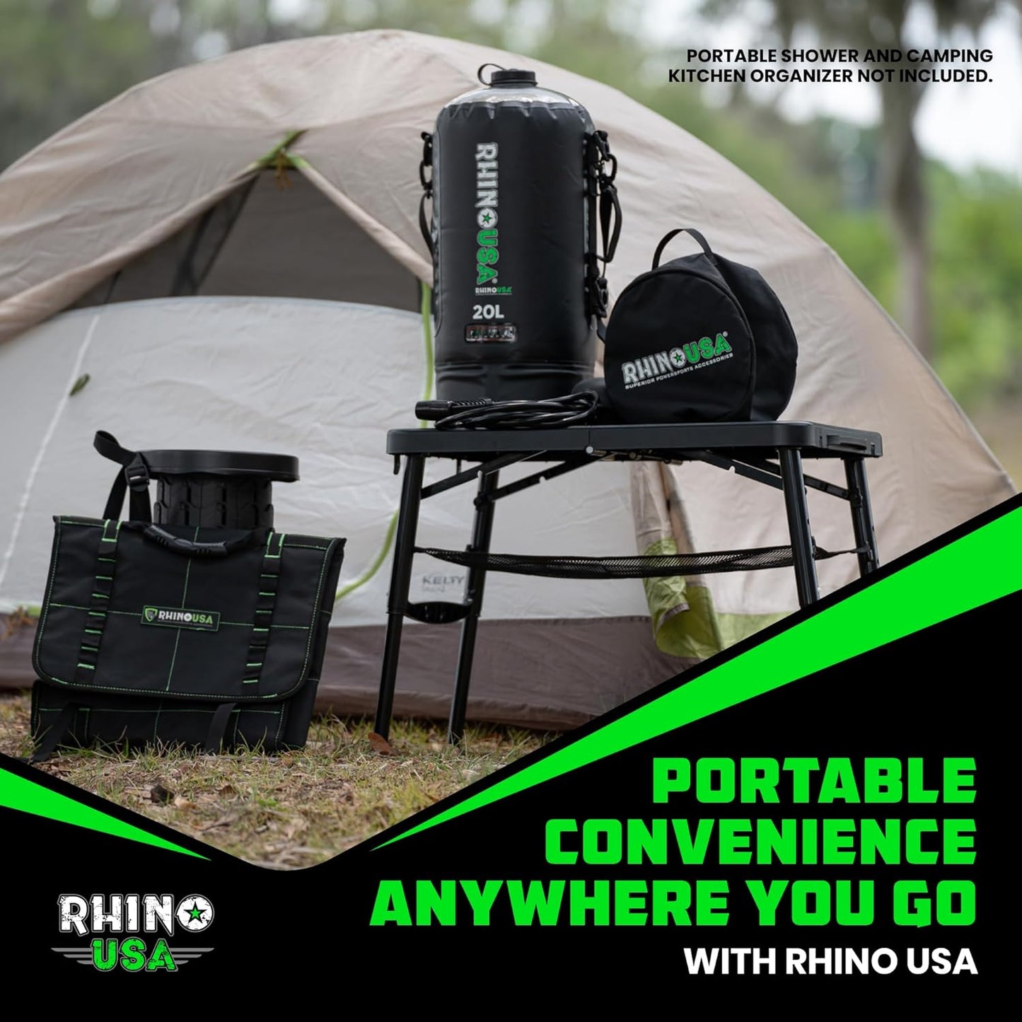 Colmado Overland Camping Rhino USA Juego de mesa de portátil y taburete