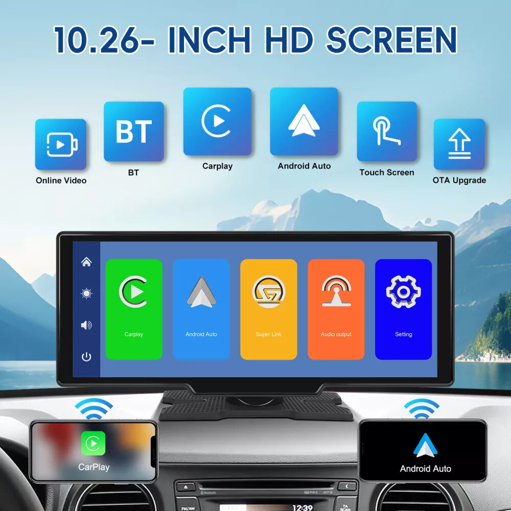 Pantalla Portatil 10.26-Inch Smart Screen Wireless Apple CarPlay Android Auto