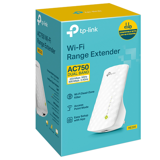 RED TP-Link RE220 WiFi Extender with Ethernet Port, Dual Band 5GHz/2.4GHz
