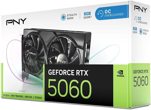 GPU PNY RTX™ 5060 8 GB con doble ventilador overclocked