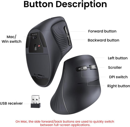 Mouse Ugreen ergonómico vertical inalámbrico (Bluetooth 5.0+2.4G) 25444