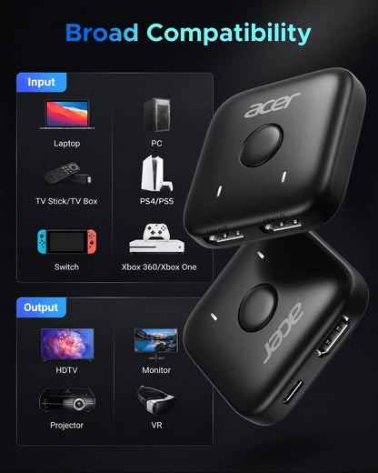 Adaptador Acer ODG620 HDMI Switch 2 in 1 Out, 4K60Hz Bidirectional 1 in 2 Out