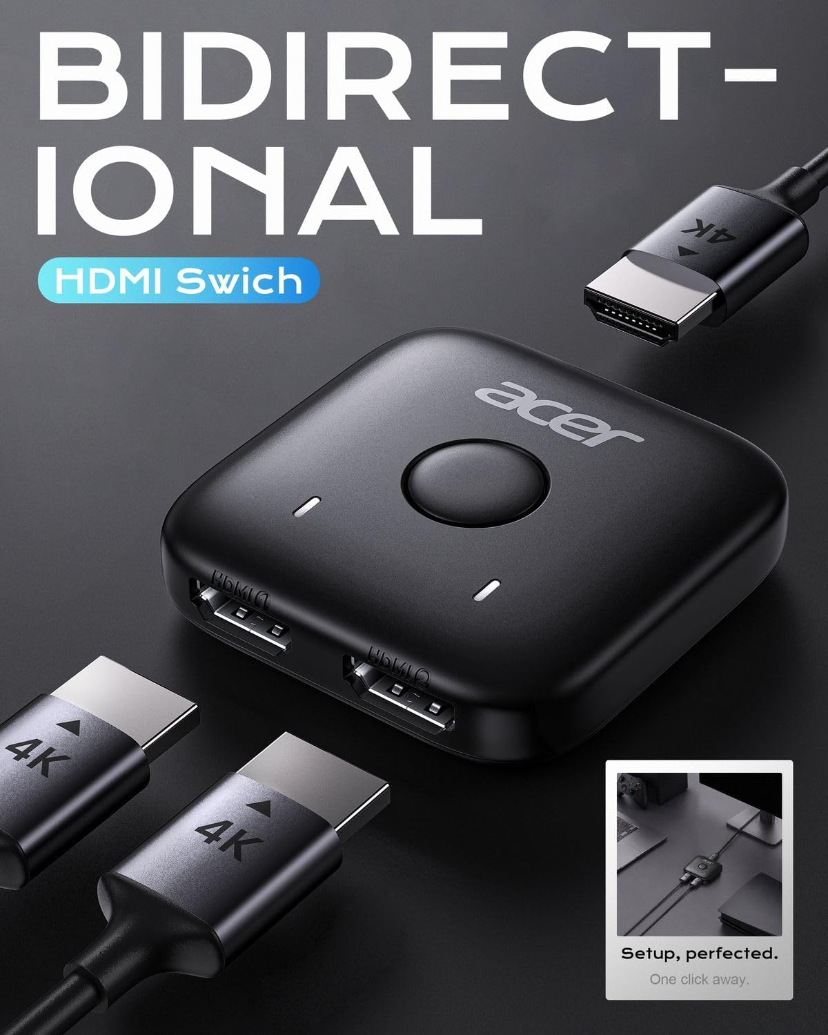 Adaptador Acer ODG620 HDMI Switch 2 in 1 Out, 4K60Hz Bidirectional 1 in 2 Out