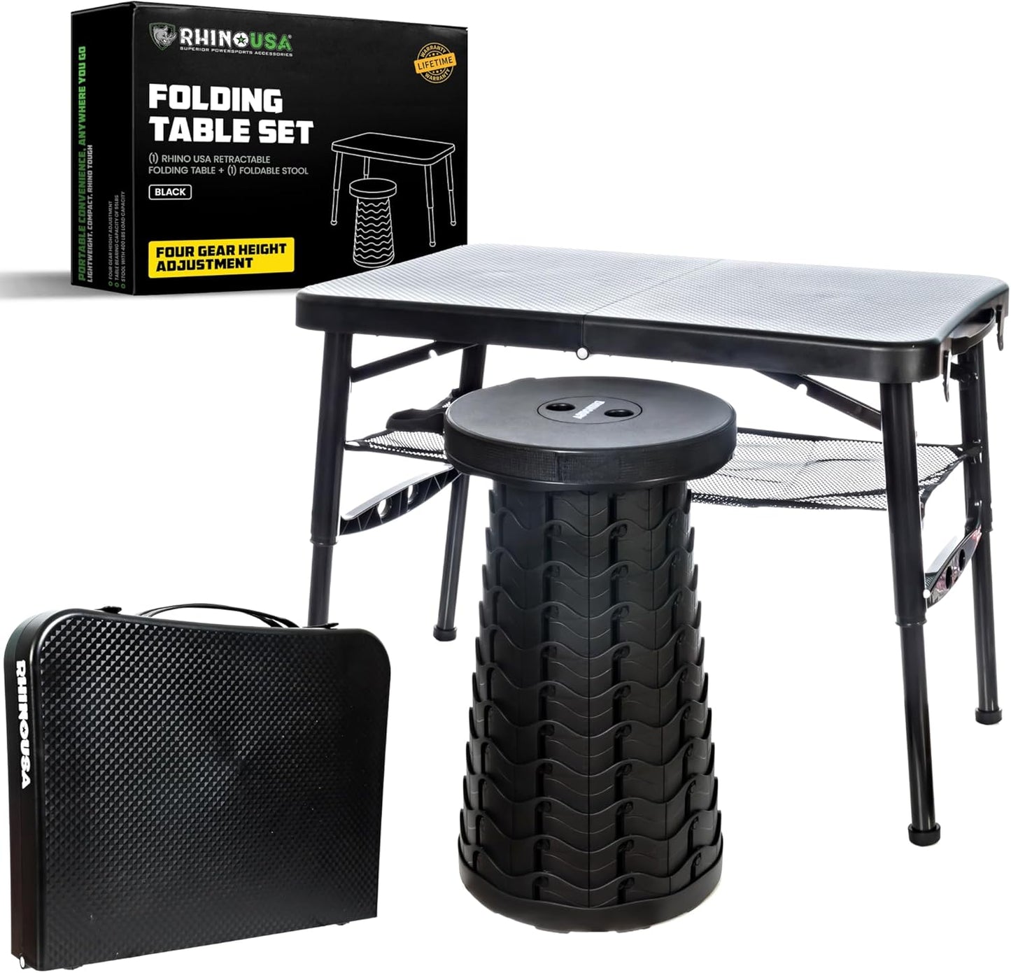 Colmado Overland Camping Rhino USA Juego de mesa de portátil y taburete