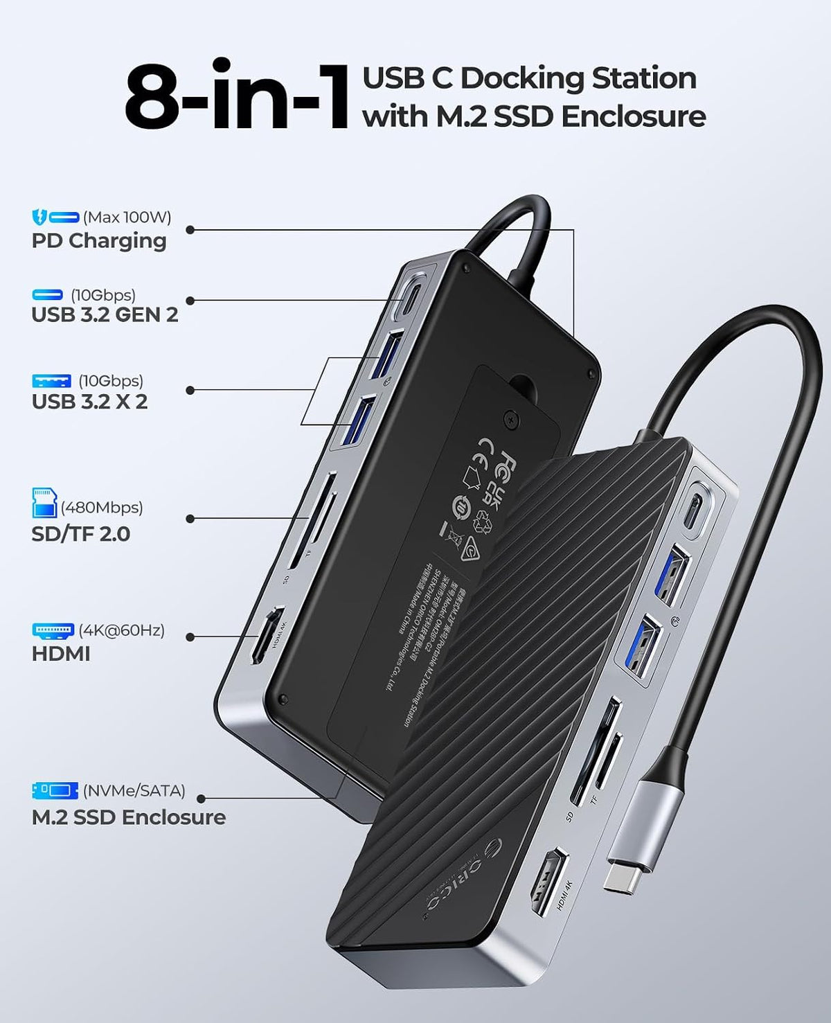 Hub Orico OM28P-G2 8-in-1 USB C Docking Station