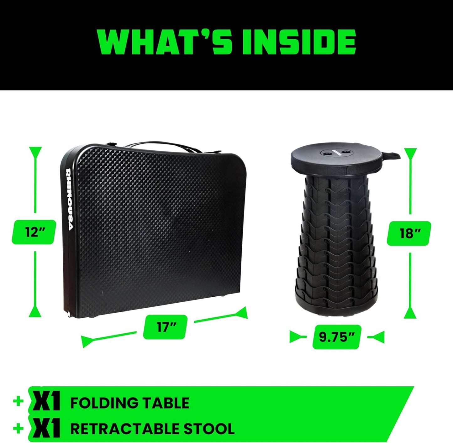 Colmado Overland Camping Rhino USA Juego de mesa de portátil y taburete