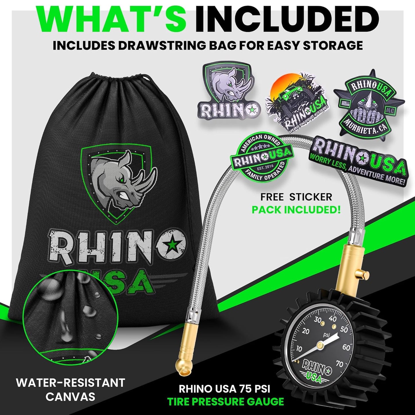 Colmado Overland Accesorio Rhino USA Medidor de presión de los neumáticos