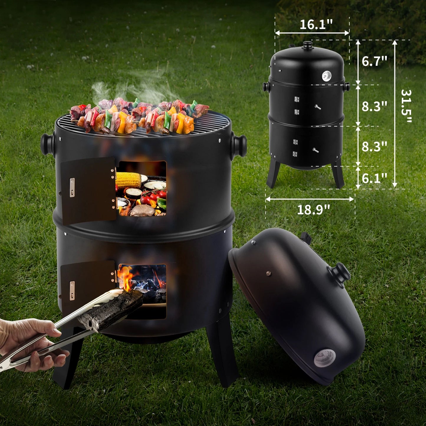 Colmado Overland Grill Charcoal Smoker BBQ 3en1